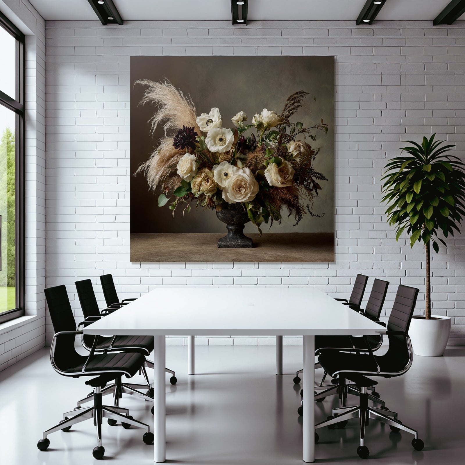 Trocken Retro Flowers Elegante Arrangement In Dunkel Vase Mit Rosen Anemonen Und Grünzeug