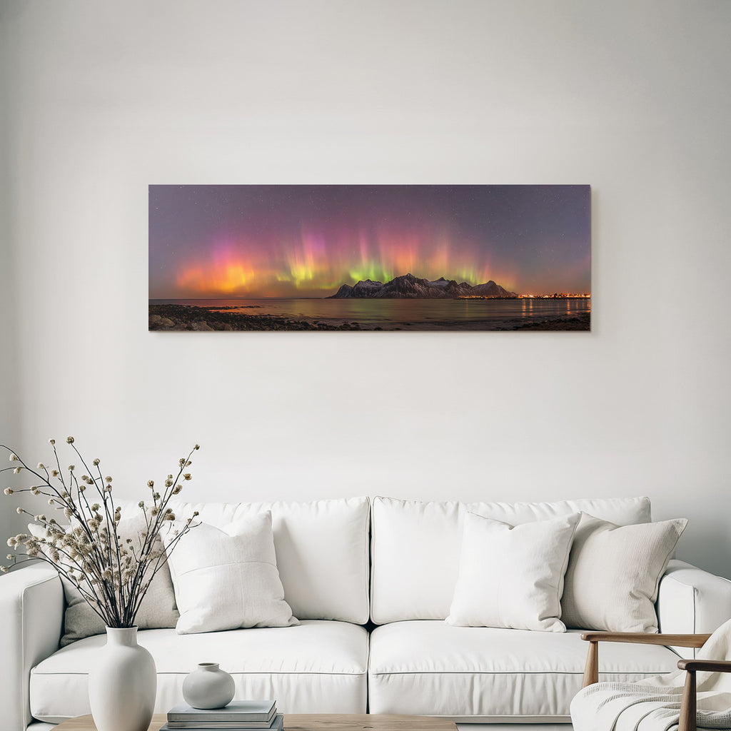 Polarlicht Nordlichlichbeleuchteter Himmel Mit Aurora Borealis Am Bergseen Bei Nacht | Fjorde und Gletscher | Landschaften
