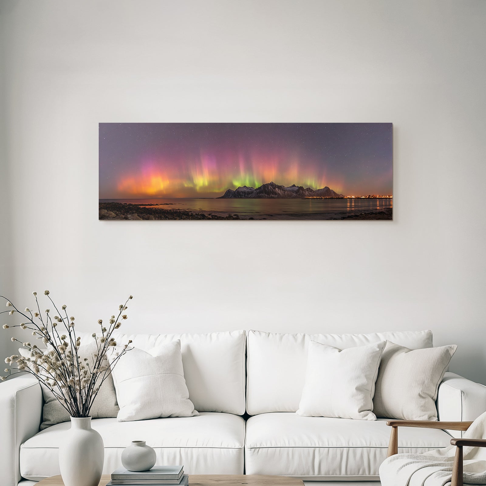 Polarlicht Nordlichlichbeleuchteter Himmel Mit Aurora Borealis Am Bergseen Bei Nacht | Fjorde und Gletscher | Landschaften