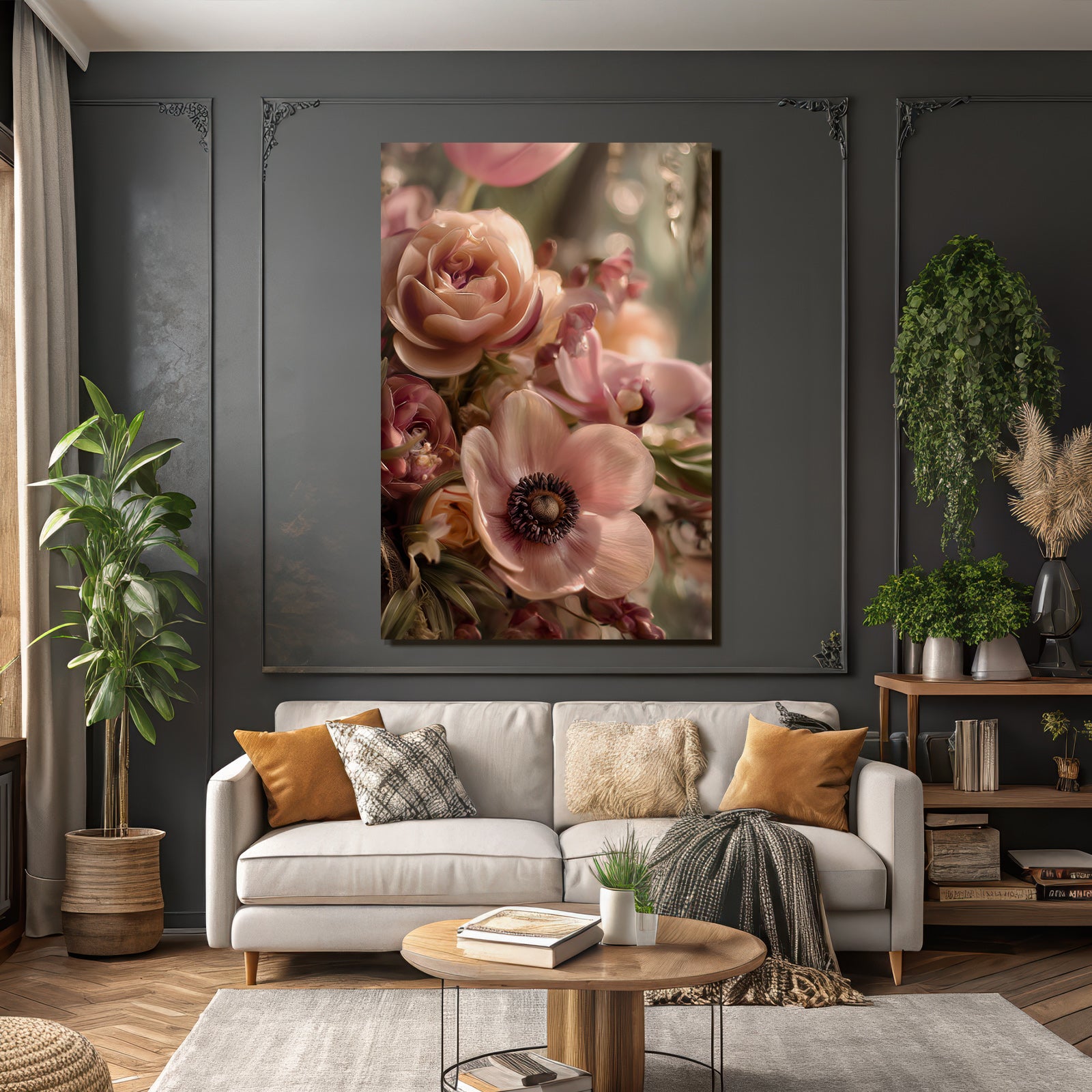 Orchideen Anemonen Pfingstrose Zarte Komposition In Zarten Rosatönen