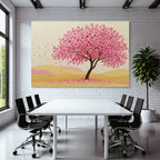 Frühlingslandschaft Mit Rosa Blühendem Baum Und Sanften Hügeln