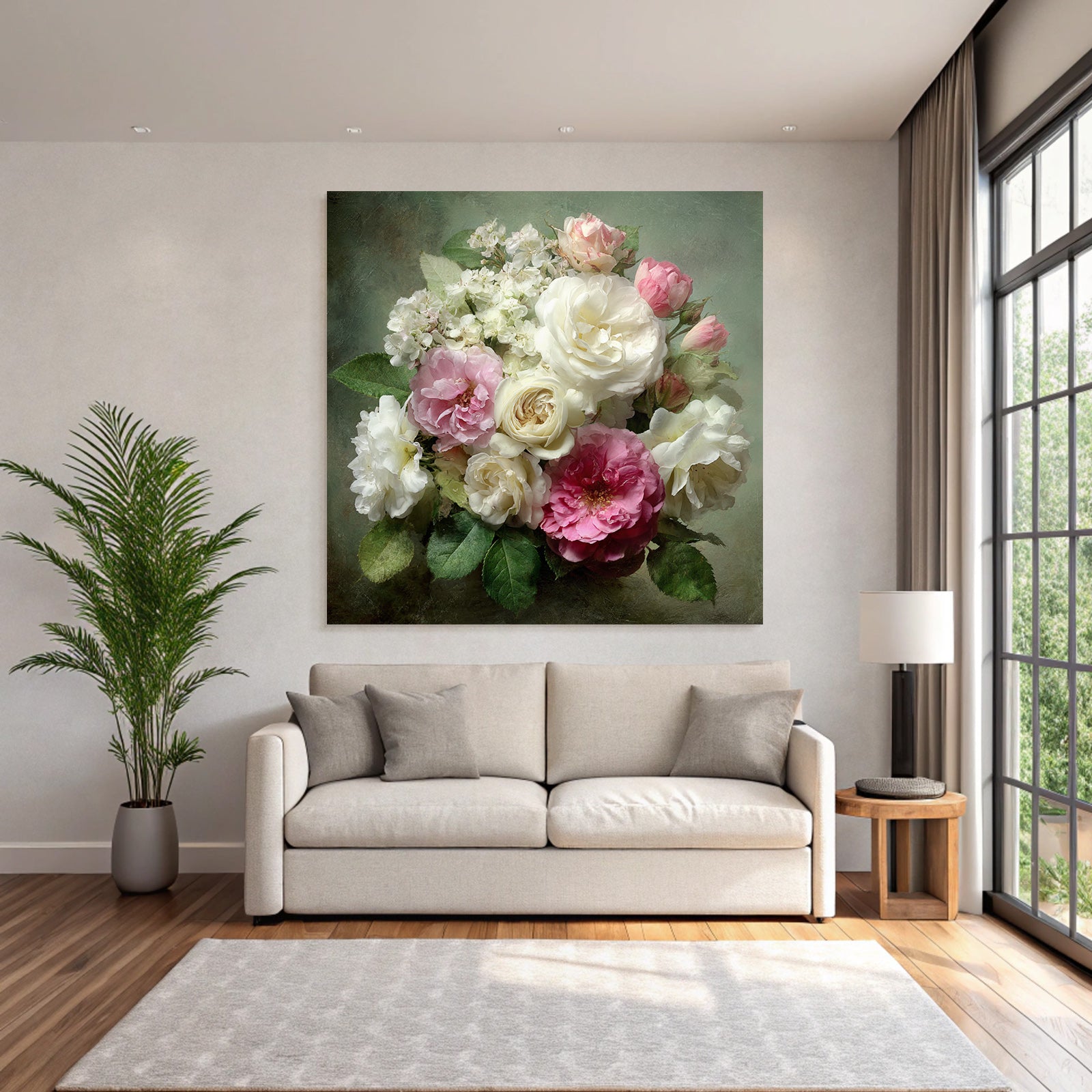 Schönes Arrangement Mit Rosen In Weiss Rosa Und Creme Kleine Weisse Und Grüne Blätter