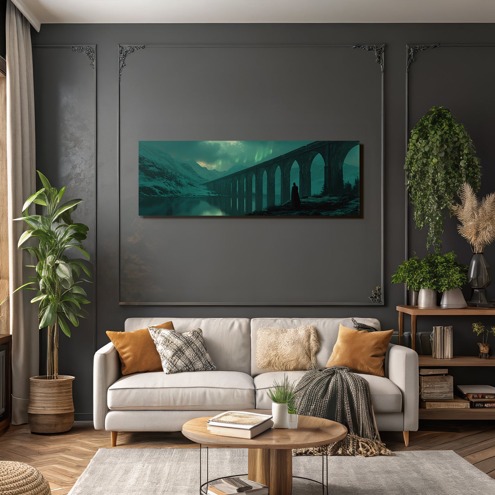 Polarlicht Digital Kunstlandschaft Mit Brücke Und Nordlichtern | Fjorde und Gletscher | Landschaften