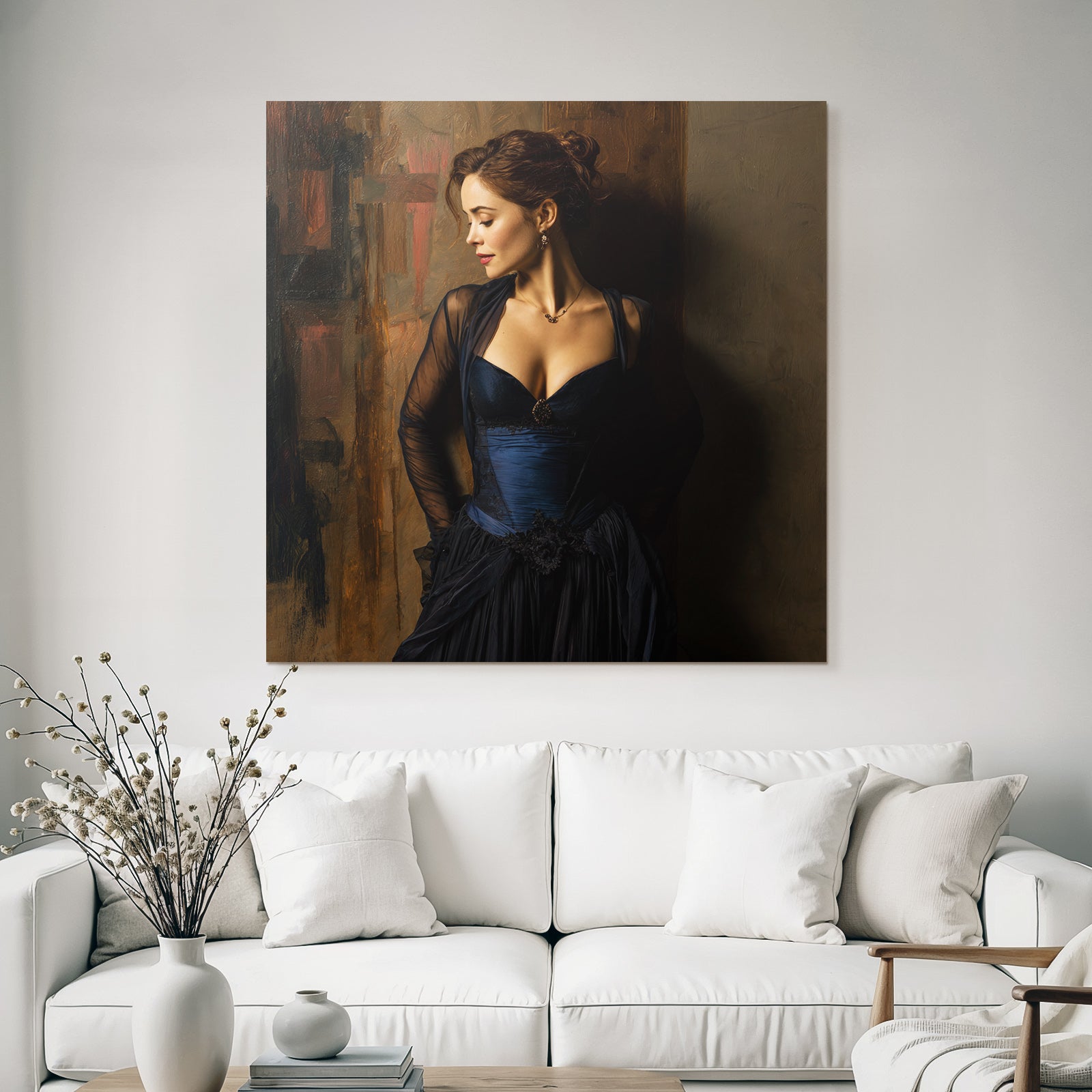 Frau In Blaüm Kleid Im Eleganten Setting | Aktkunst und Sinnlichkeit | Menschen und Emotionen