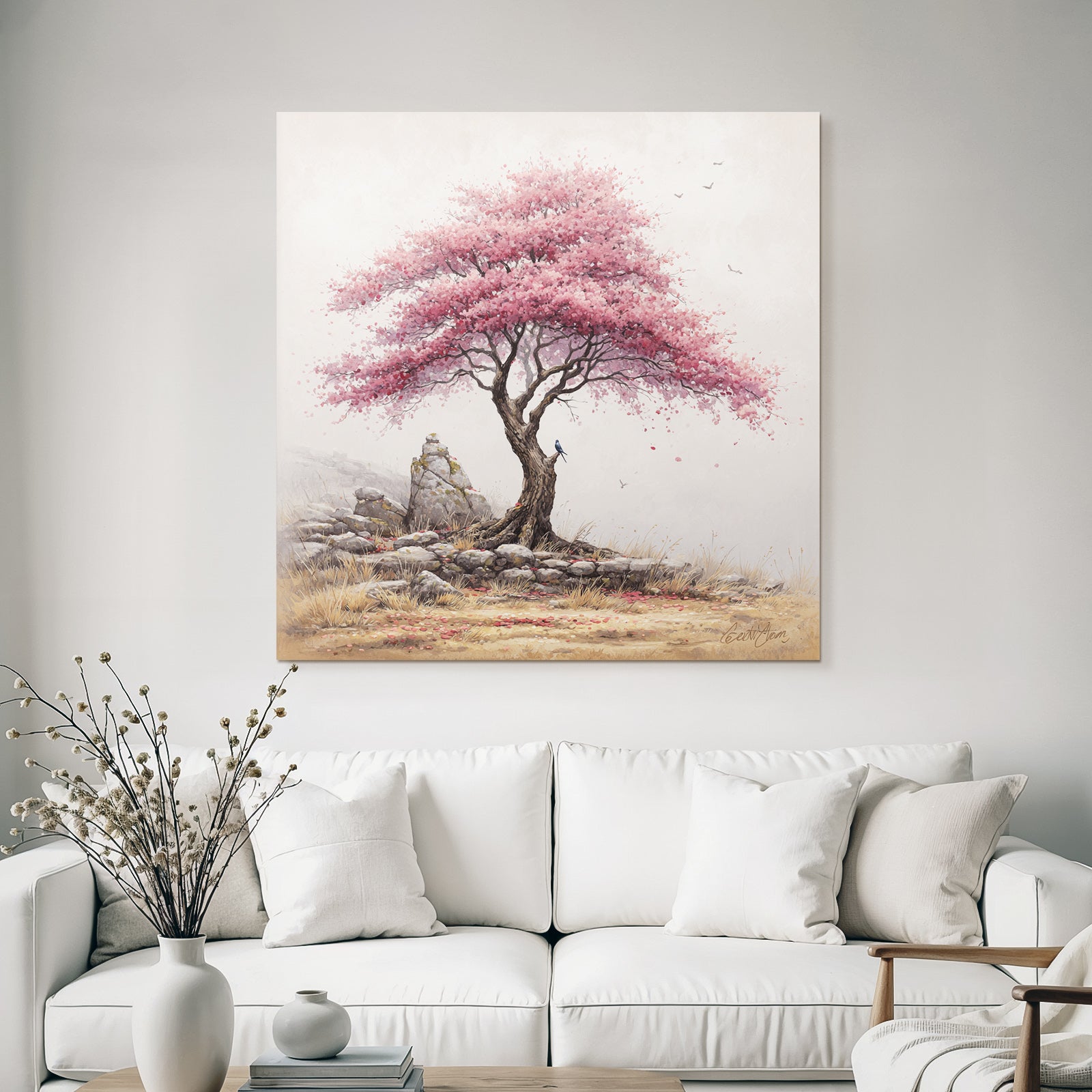 Schöner Baum Mit Rosa Blüten In Ruhiger Landschaft