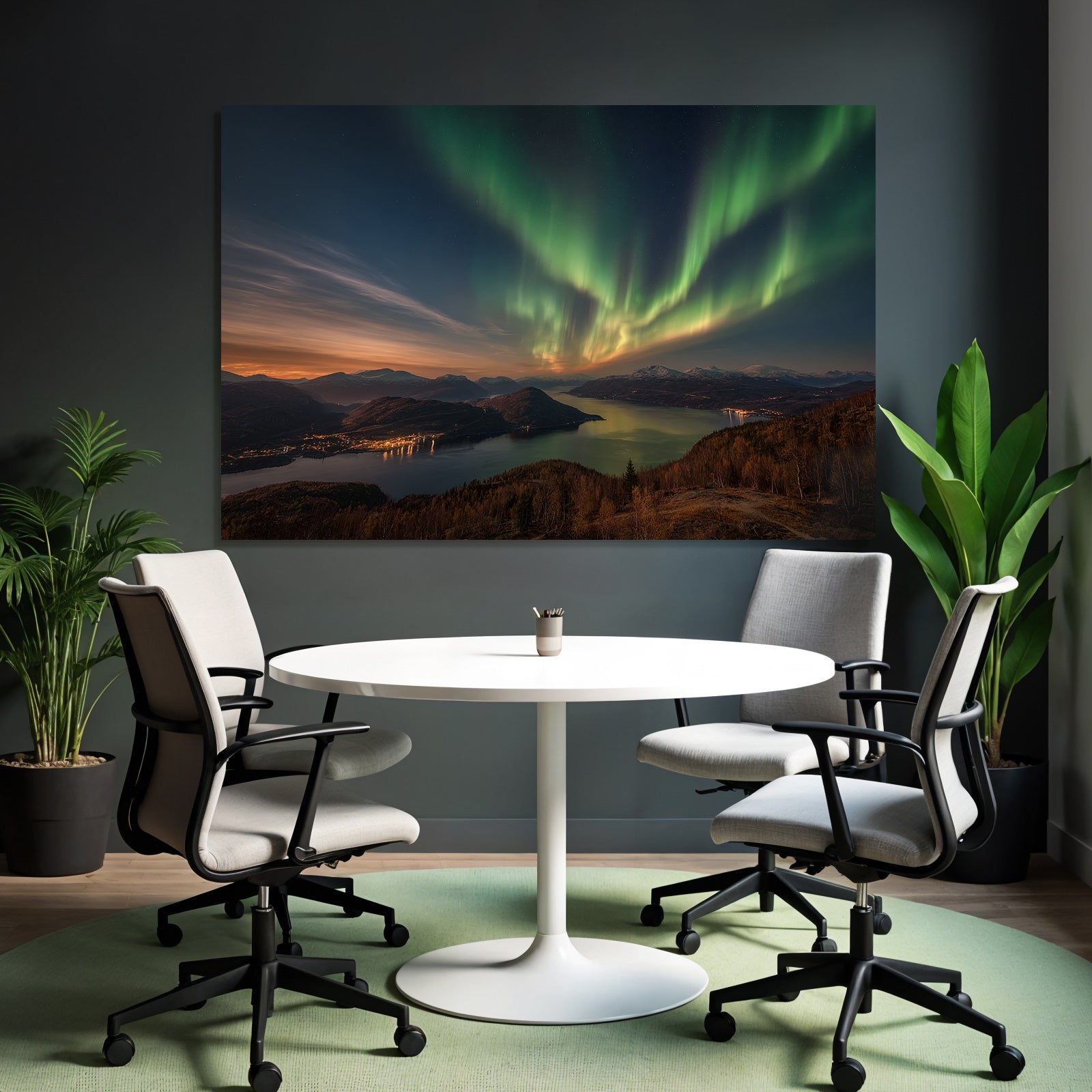 Polarlicht Nordlichter Über Berge Und Fjord Wunderschöne Naturerscheinung | Fjorde und Gletscher | Landschaften