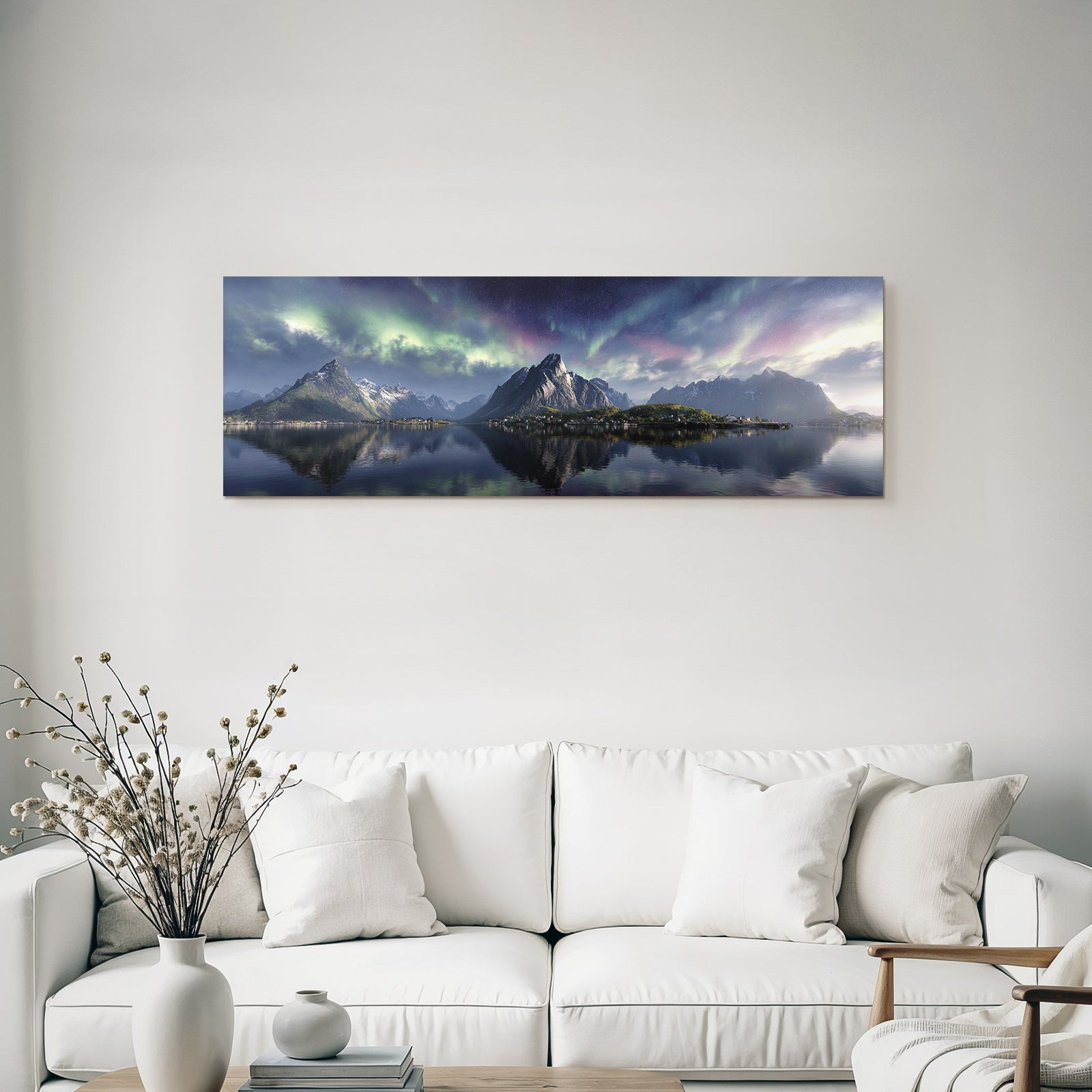 Polarlicht Atemberaubende Berglandschaft Spiegelung Wasser Nordlichter Norwegen | Fjorde und Gletscher | Landschaften