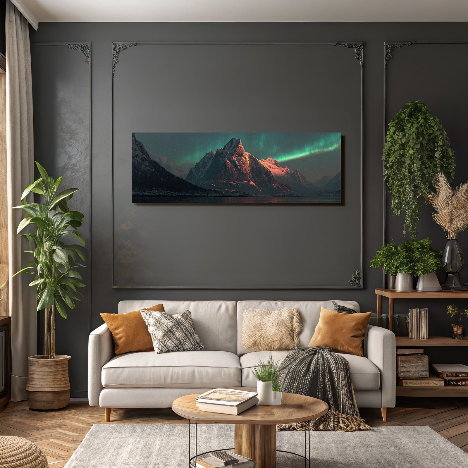 Polarlicht Atemberaubende Naturlandschaft Mit Aurora Borealis Und Bergen | Fjorde und Gletscher | Landschaften