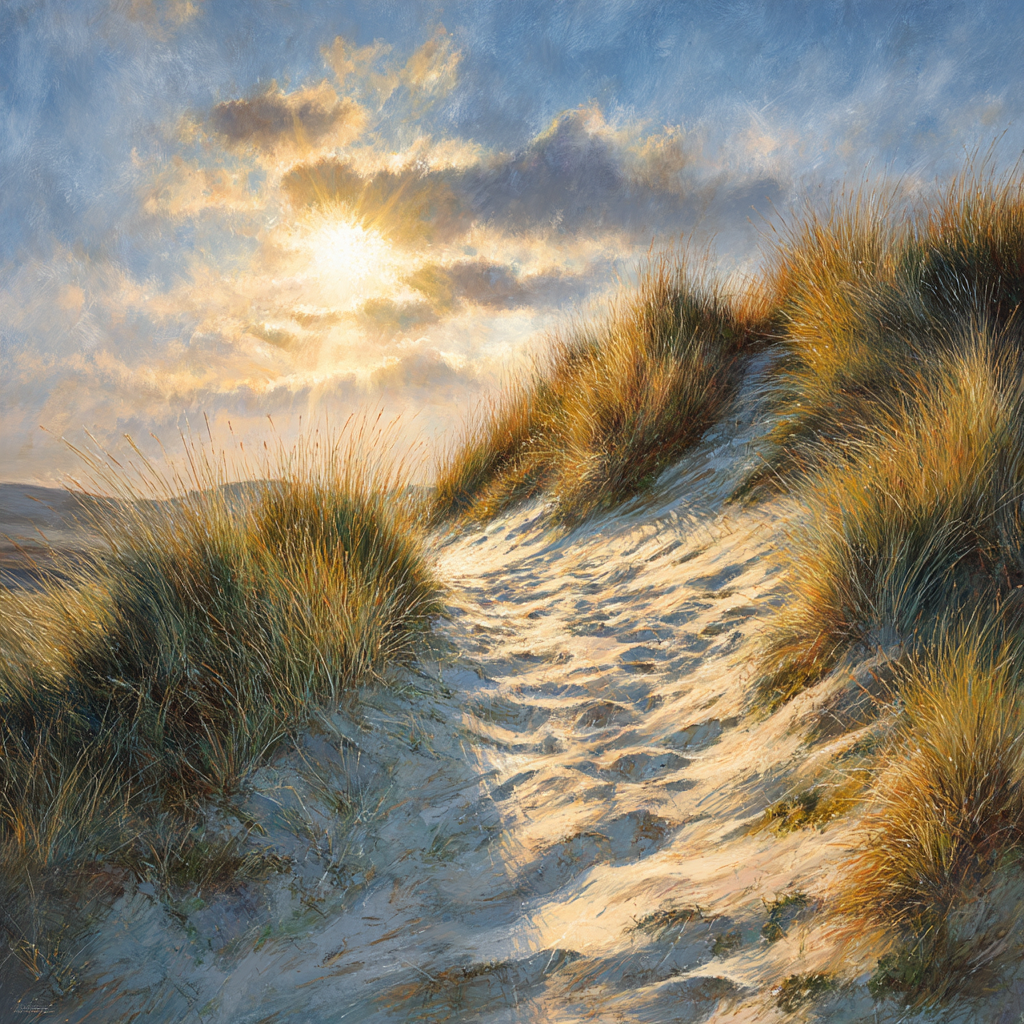 Sandiger Weg Mit Gras Unter Einem Himmel Mit Wolken | Duenen und Heide | Landschaften
