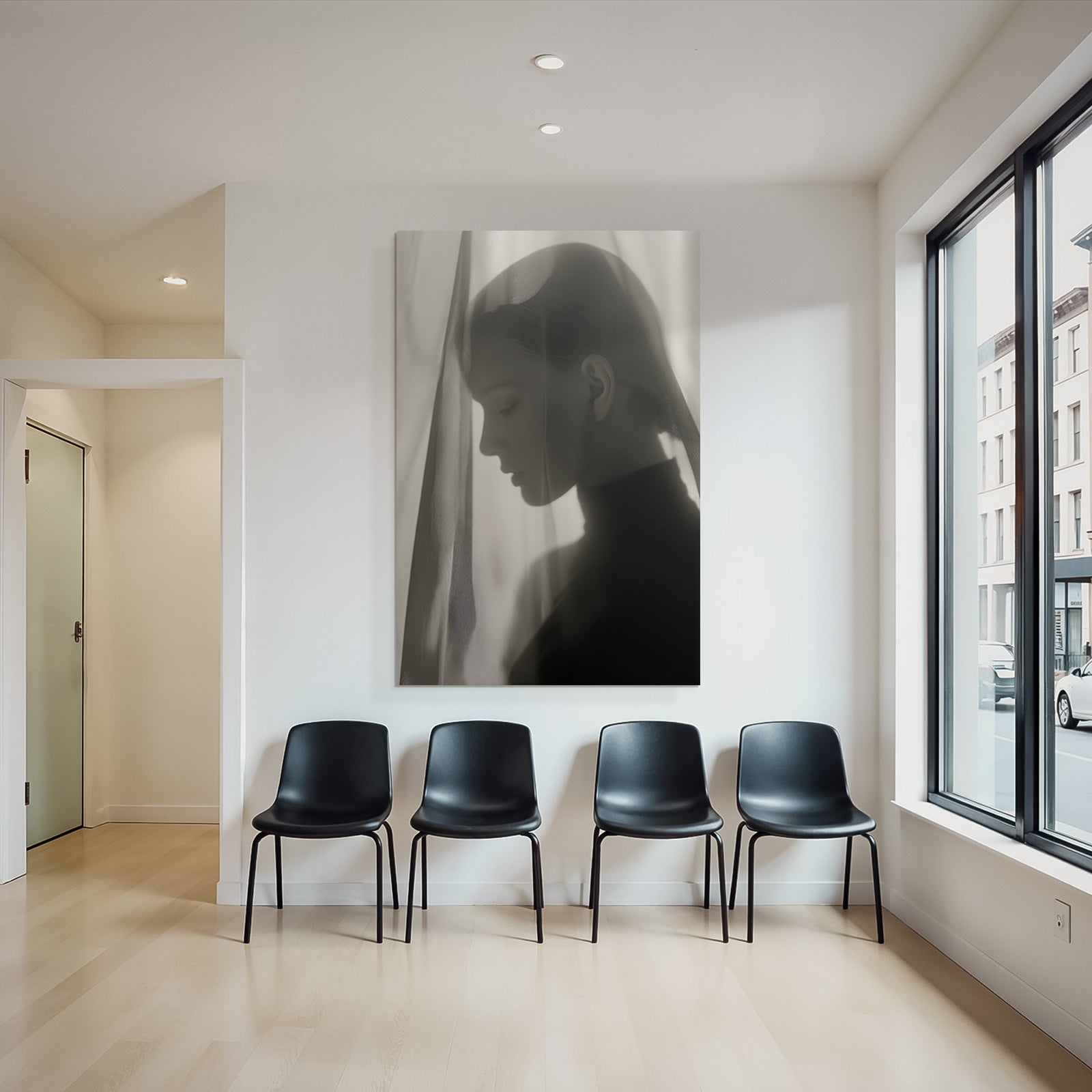 Monochrome Portrait Mit Sheer Stoff Introspektiv Lichtspiel | Aktkunst und Sinnlichkeit | Menschen und Emotionen
