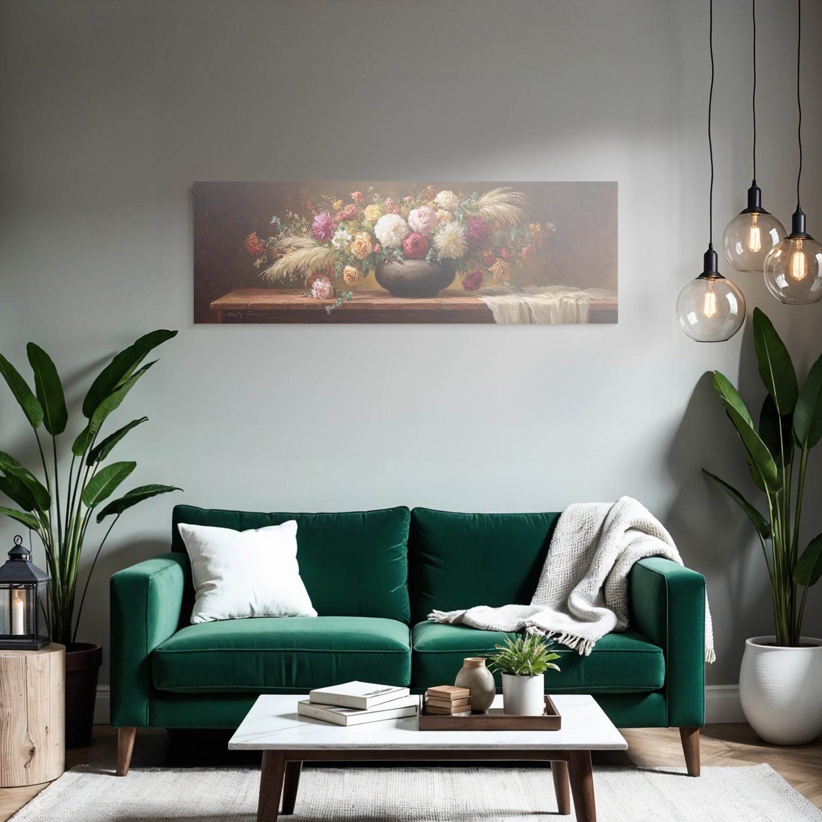 Trocken Retro Flowers Stillleben Dunkel Vase Holzoberfläche Vibrante Farben