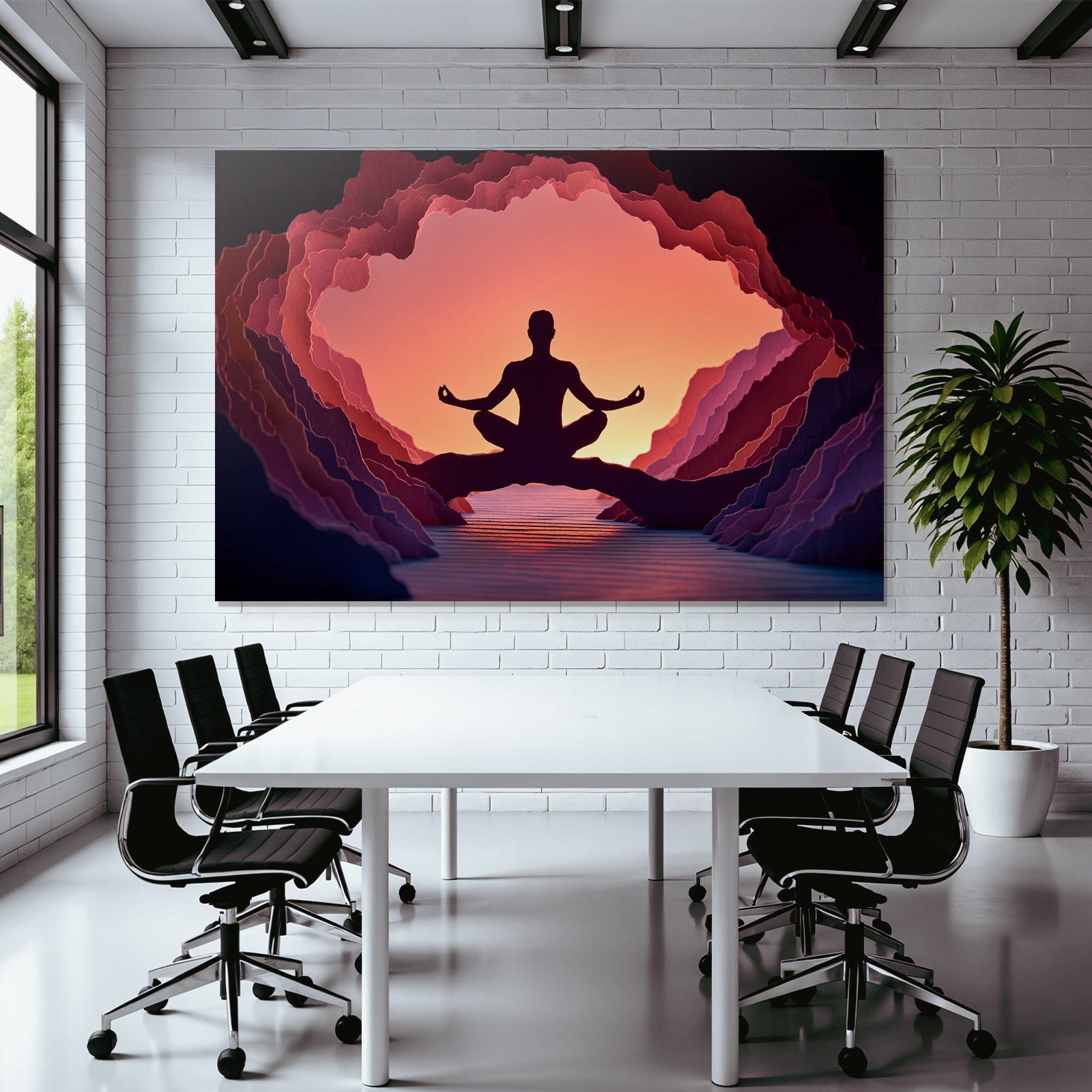 Yoga Meditation Meditierende Person In Höhle Mit Farbigen Hintergrundformen | Yoga und Meditation | Themen und Hobbys
