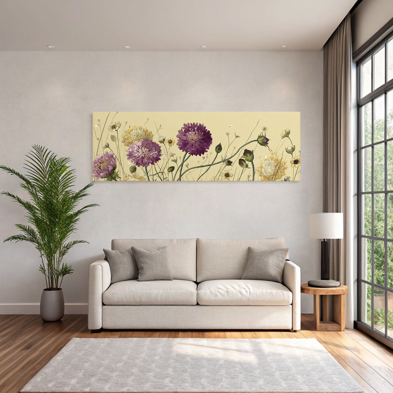 Botanische Illustration Detailreiche Blüten Verschiedene Farben Beige Hintergrund
