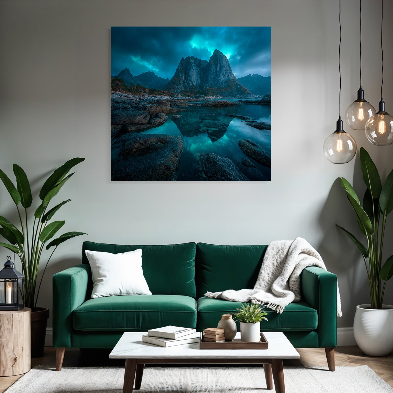 Polarlicht Dramatische Landlandschaft Mit Bergen Reflection Twilight Stimmung | Fjorde und Gletscher | Landschaften