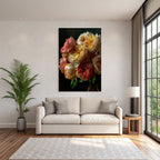 Nahaufnahme Eines Rosenstrausses In Pastellrosa Creme Und Gelb Auf Dunklem Hintergrund