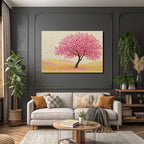 Frühlingslandschaft Mit Rosa Blühendem Baum Und Sanften Hügeln