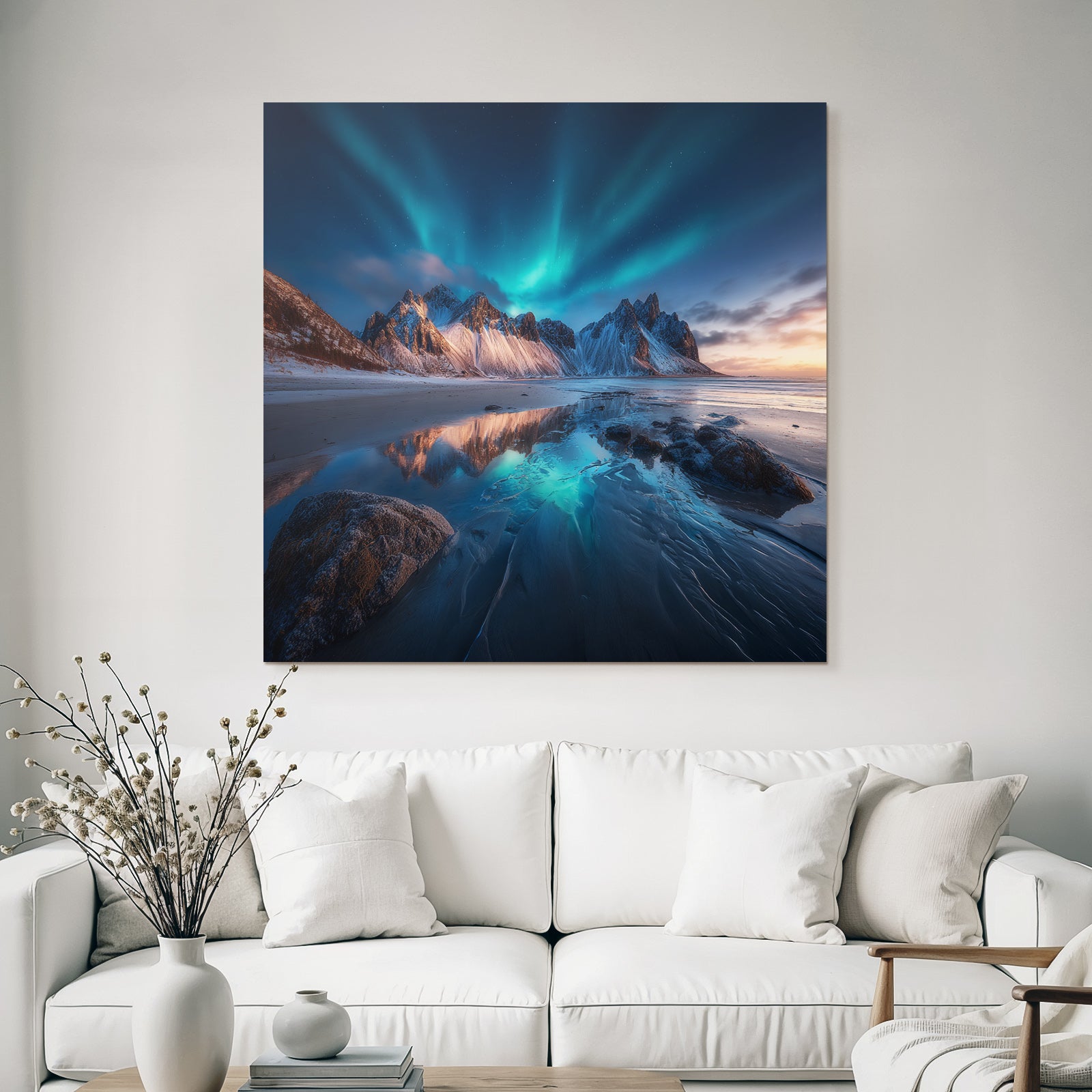 Polarlicht Nordlich Landschaft Mit Aurora Borealis Am Ufer | Fjorde und Gletscher | Landschaften