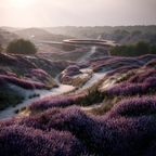 Landschaft Mit Heideblumen Modernen Architektur Dawn Dusk | Duenen und Heide | Landschaften