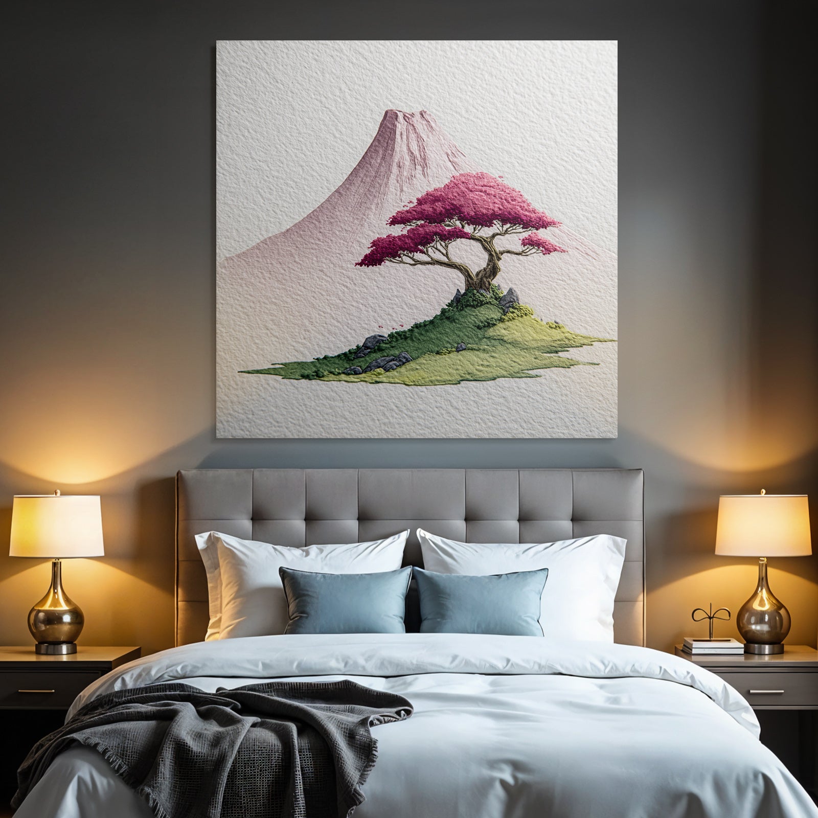 Kirschblütenbaum Vor Japanischer Berglandschaft