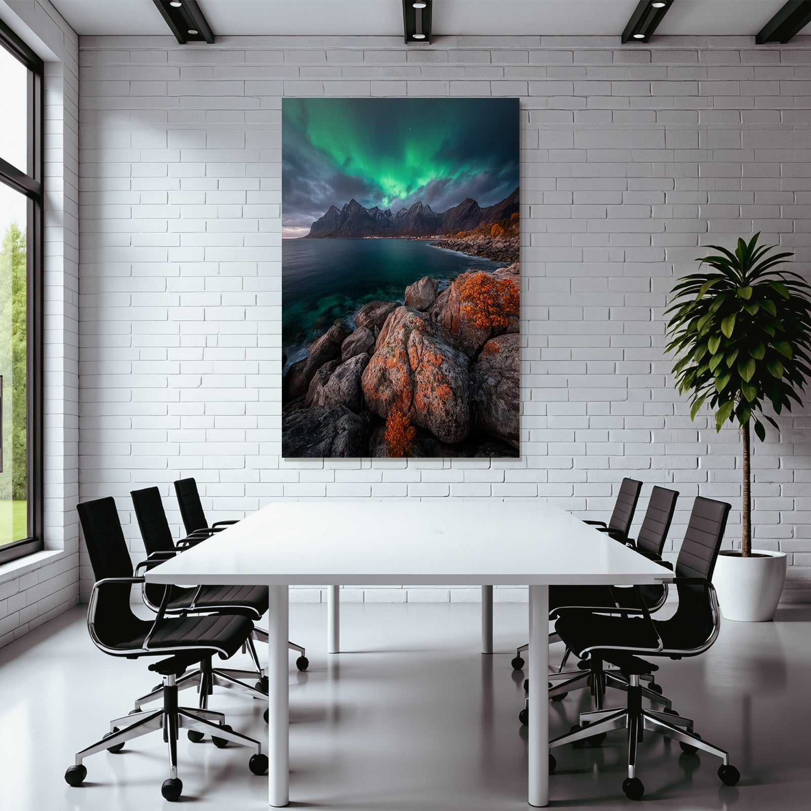 Polarlicht Dramatische Berge Northern Lights Stimmungsvolle Landschaft | Fjorde und Gletscher | Landschaften