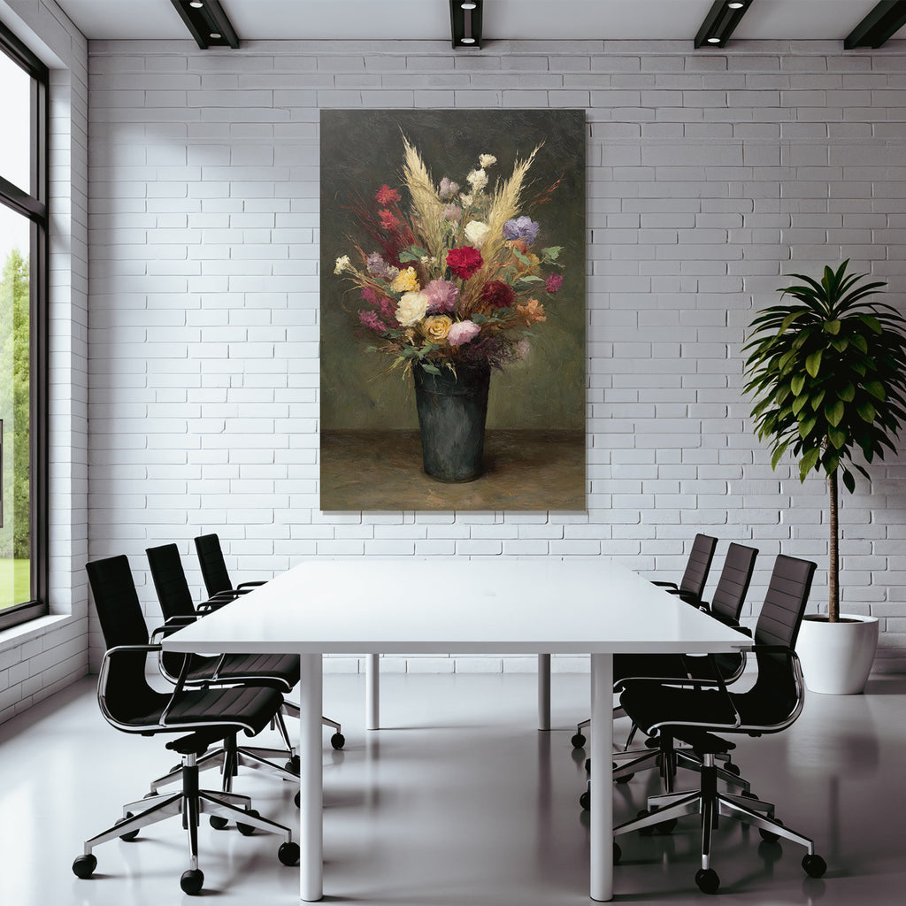 Trocken Retro Flowers Stille Leben Mit Im Dunkelgrünen Vase