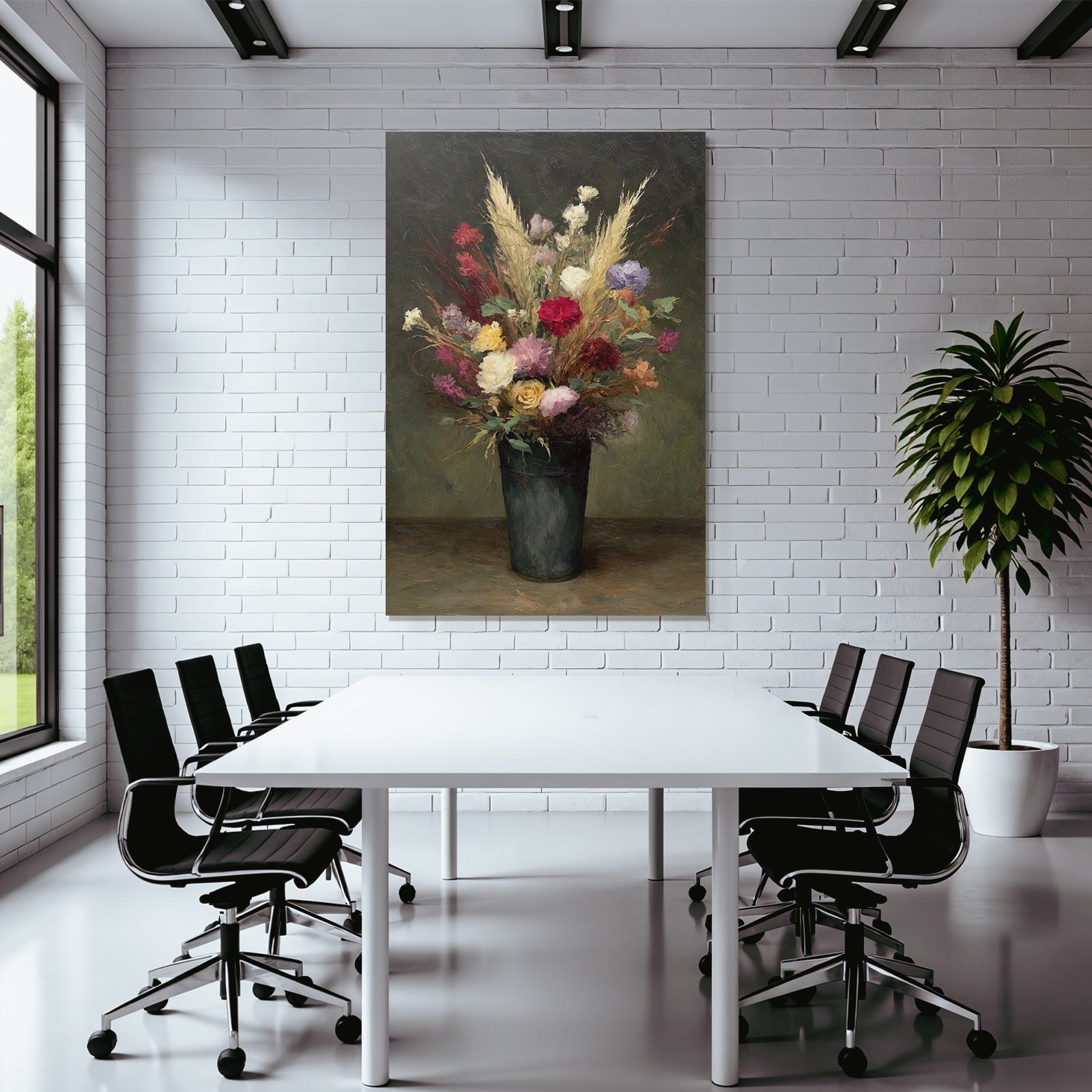 Trocken Retro Flowers Stille Leben Mit Im Dunkelgrünen Vase