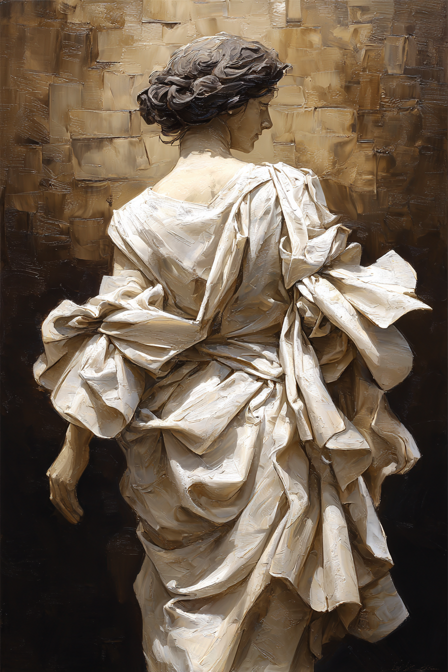Elegante Figura Mit Gewickeltem Stoff Im Hintergrund Mit Detail Reichtum | Aktkunst und Sinnlichkeit | Menschen und Emotionen