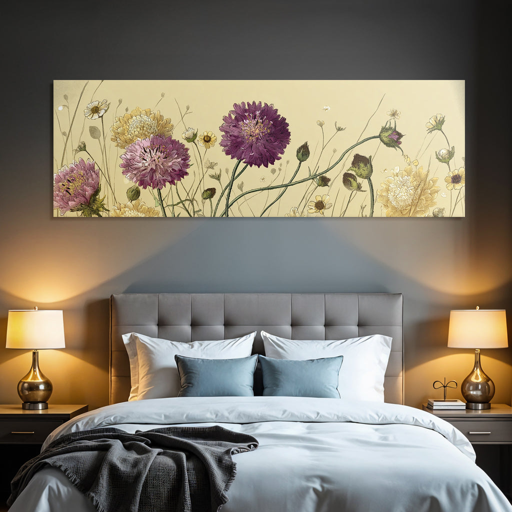Botanische Illustration Detailreiche Blüten Verschiedene Farben Beige Hintergrund