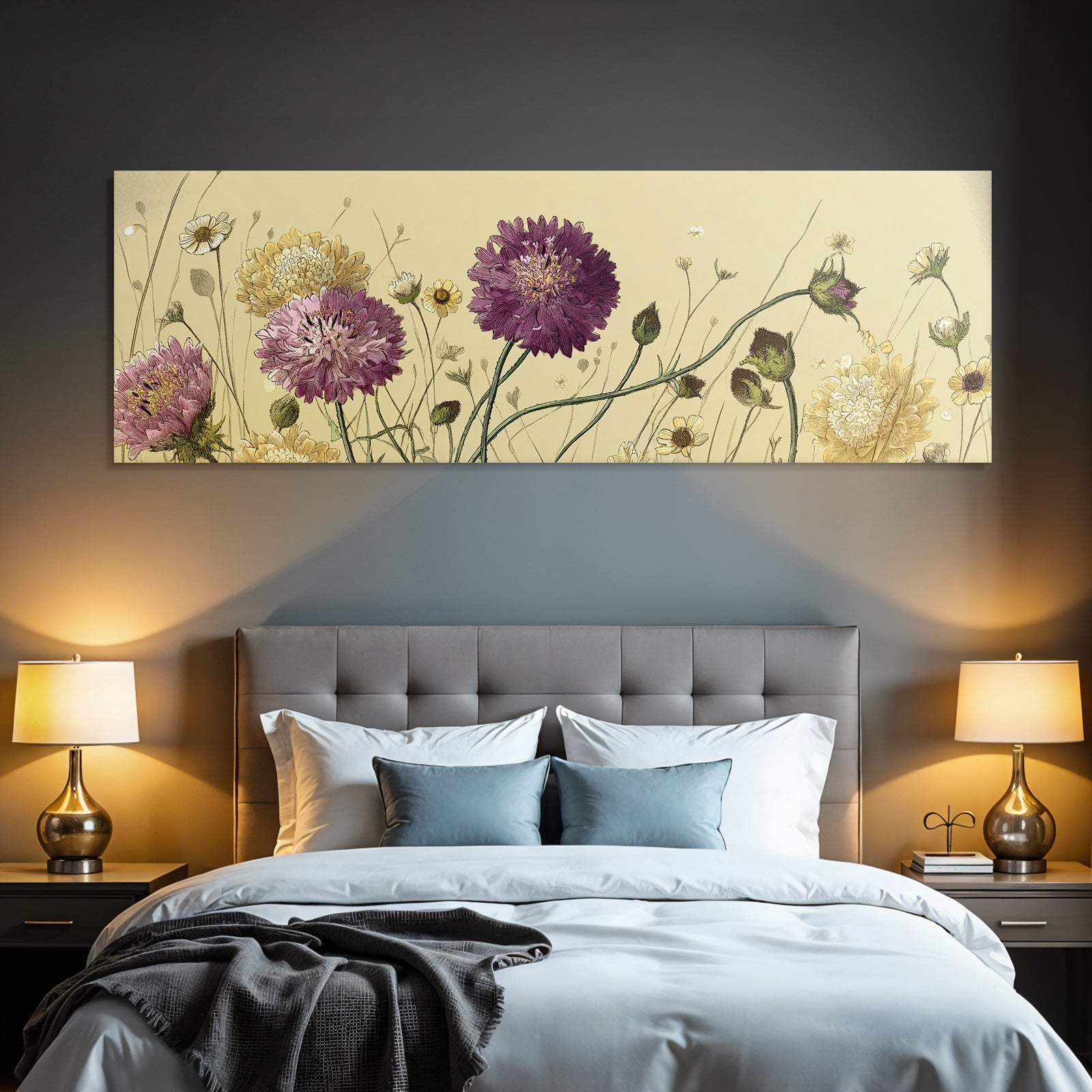 Botanische Illustration Detailreiche Blüten Verschiedene Farben Beige Hintergrund