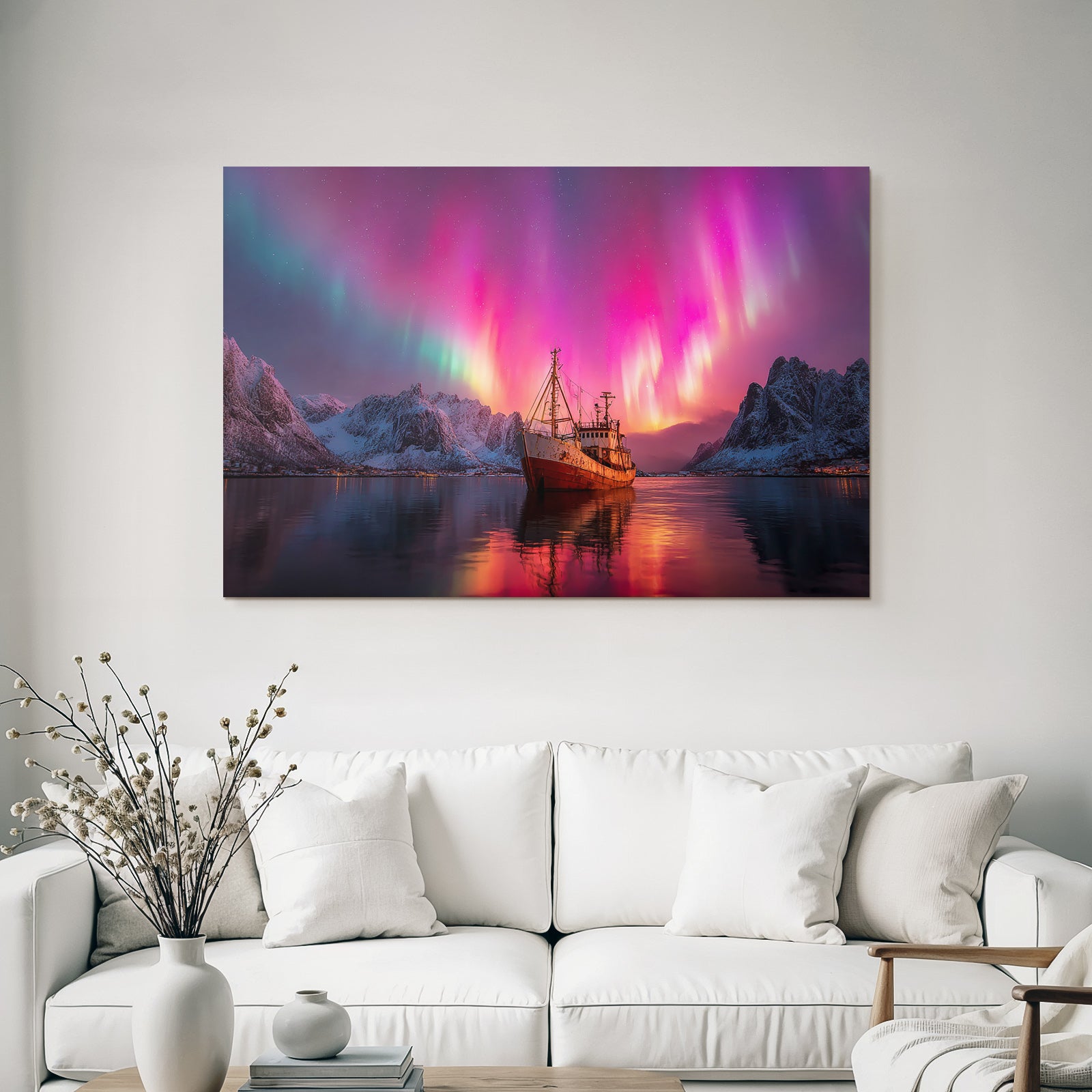 Polarlicht Frozen Landscape With Aurora Borealis Und Altem Schiff | Fjorde und Gletscher | Landschaften
