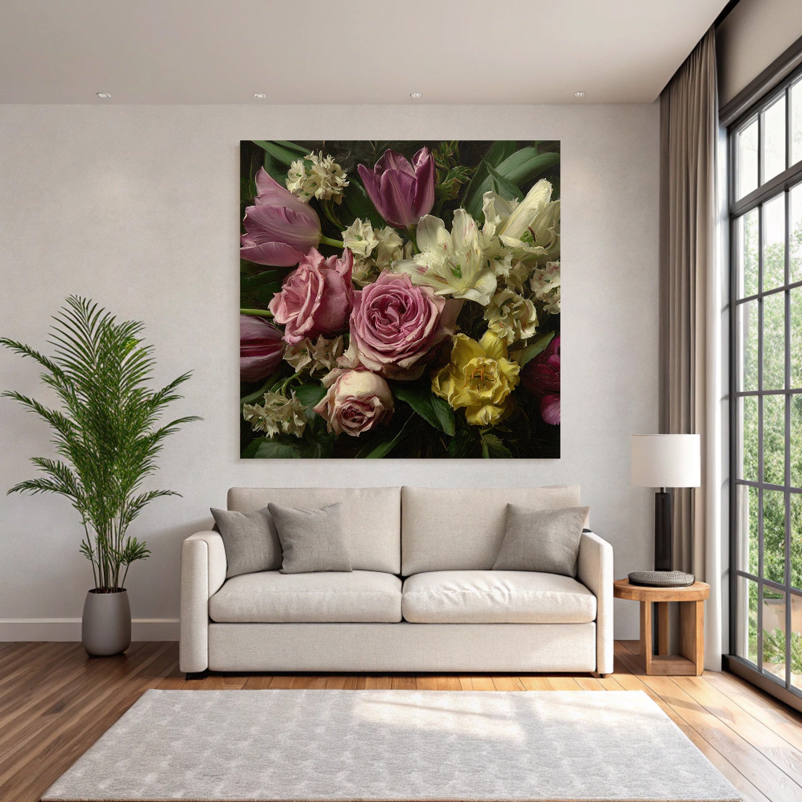 Bunte Anordnung Mit Rosen Tulpen Und Anderen Blüten