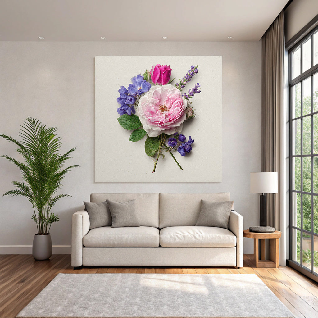 Schöne Anordnung Von Rosen Tulpen Und Lila Auf Hellen Hintergrund