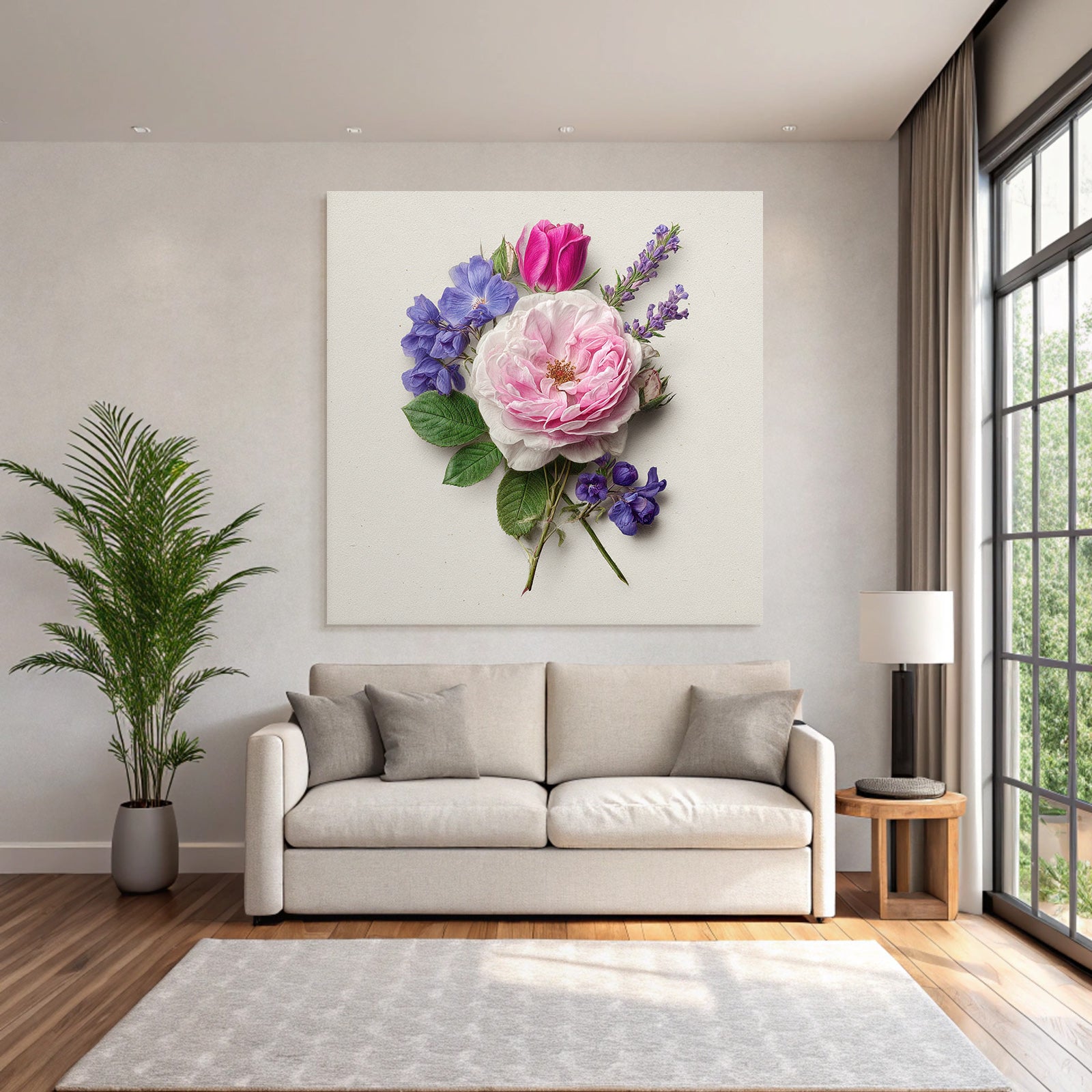 Schöne Anordnung Von Rosen Tulpen Und Lila Auf Hellen Hintergrund