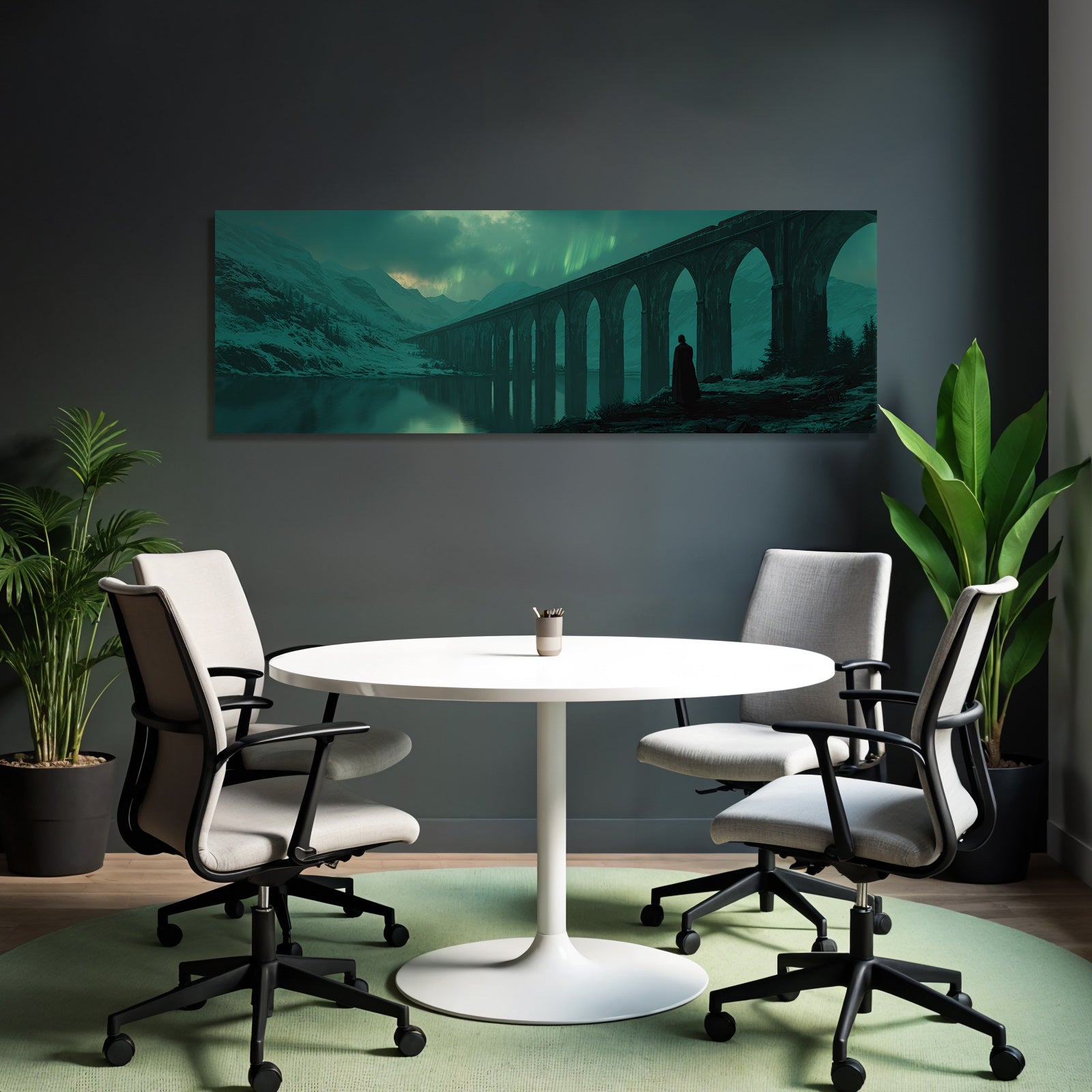 Polarlicht Digital Kunstlandschaft Mit Brücke Und Nordlichtern | Fjorde und Gletscher | Landschaften