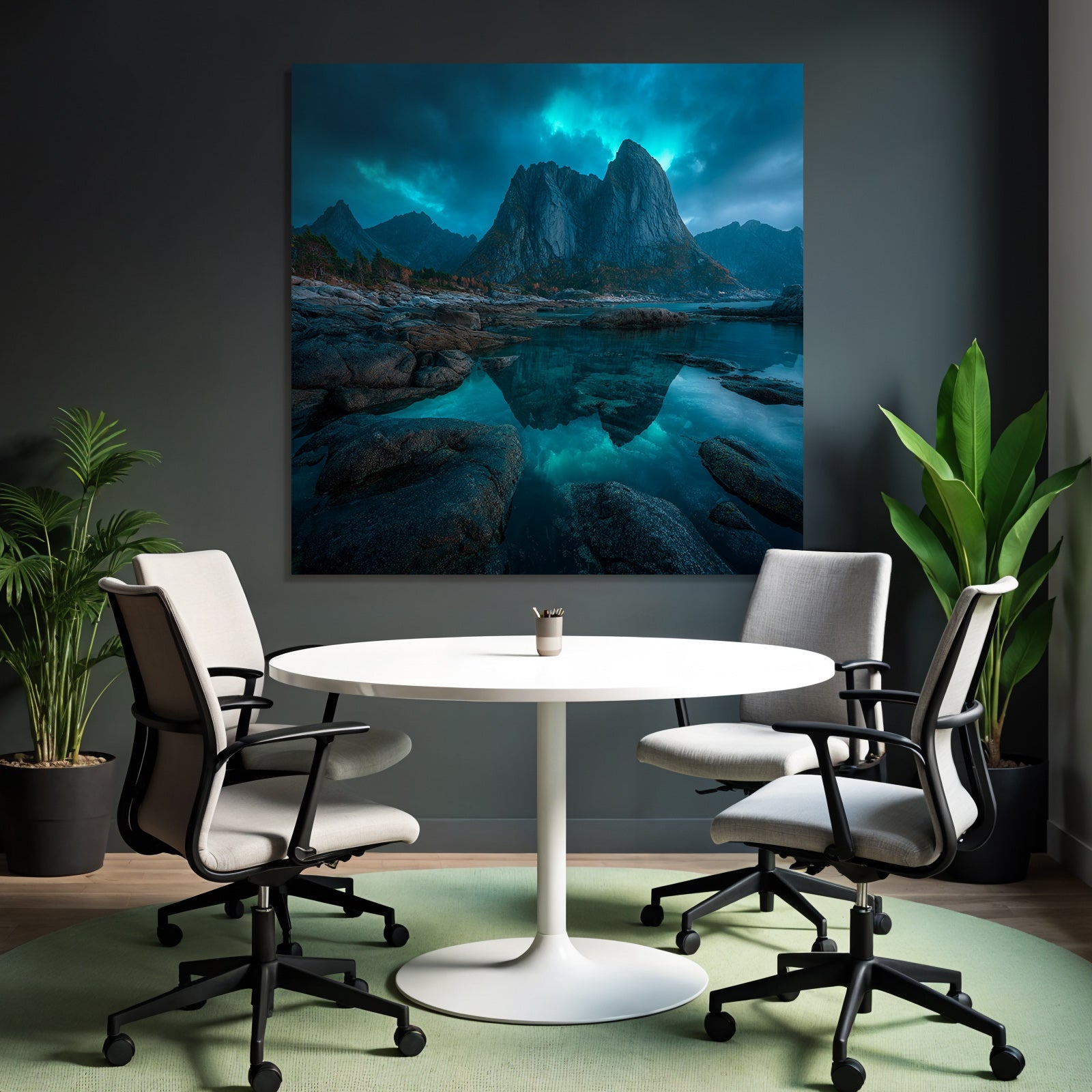 Polarlicht Dramatische Landlandschaft Mit Bergen Reflection Twilight Stimmung | Fjorde und Gletscher | Landschaften