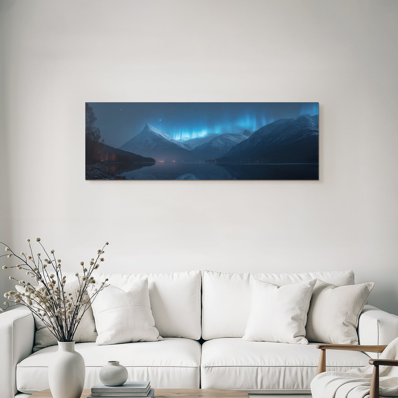 Polarlicht Nachtlandschaft Mit Aurora Borealis Und Reflexion Im Wasser | Fjorde und Gletscher | Landschaften