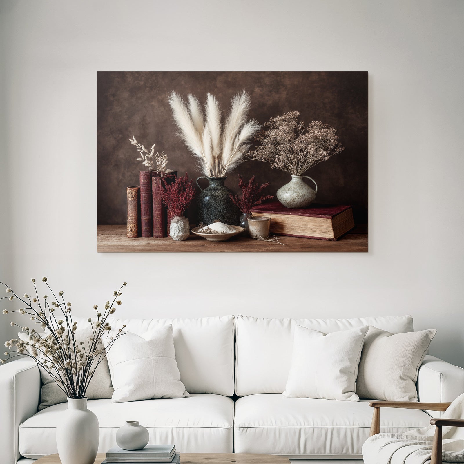 Trocken Retro Flowers Schone Still Leben Mit Alten Büchern Keramischen Vasen Dried Plants
