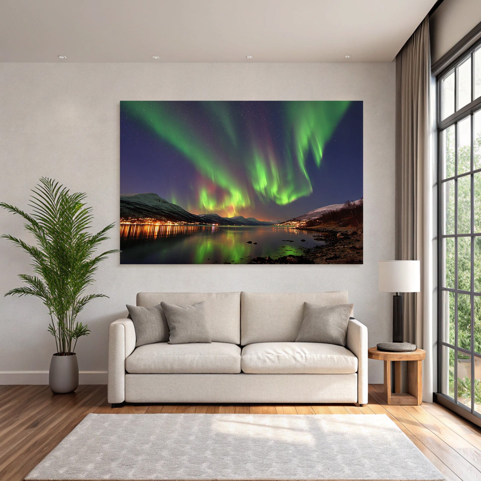 Polarlicht Nordlichter Mit Reflexion Und Gebirgen | Fjorde und Gletscher | Landschaften