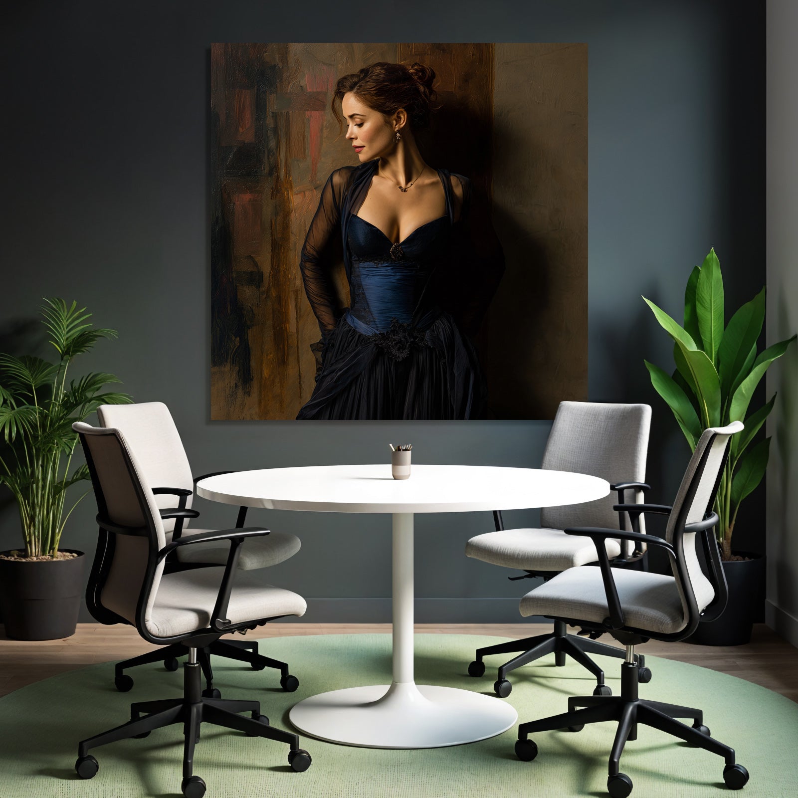 Frau In Blaüm Kleid Im Eleganten Setting | Aktkunst und Sinnlichkeit | Menschen und Emotionen