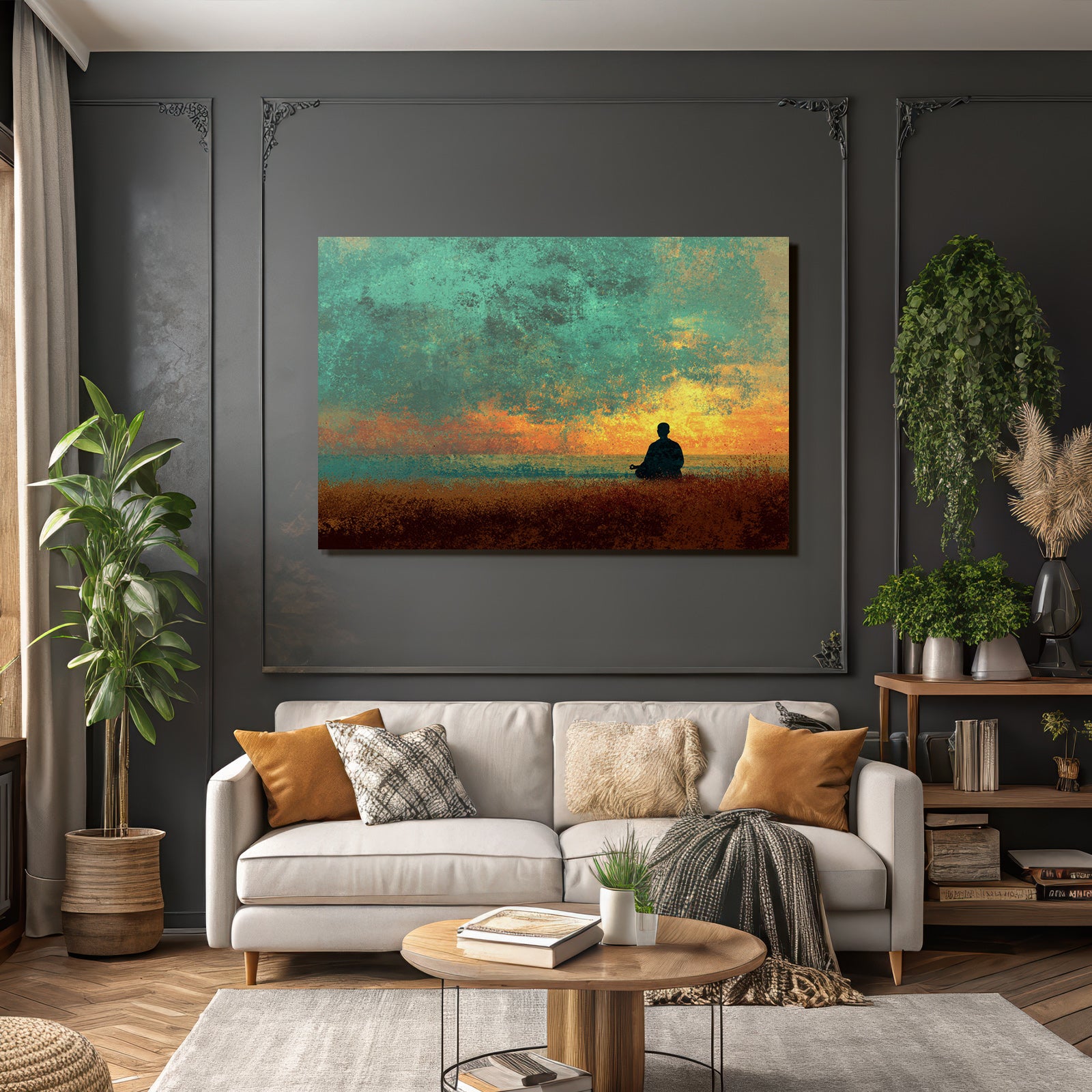 Yoga Meditation Meditierende Person Im Sonnenuntergang Mit Farbenfrohem Himmel | Yoga und Meditation | Themen und Hobbys