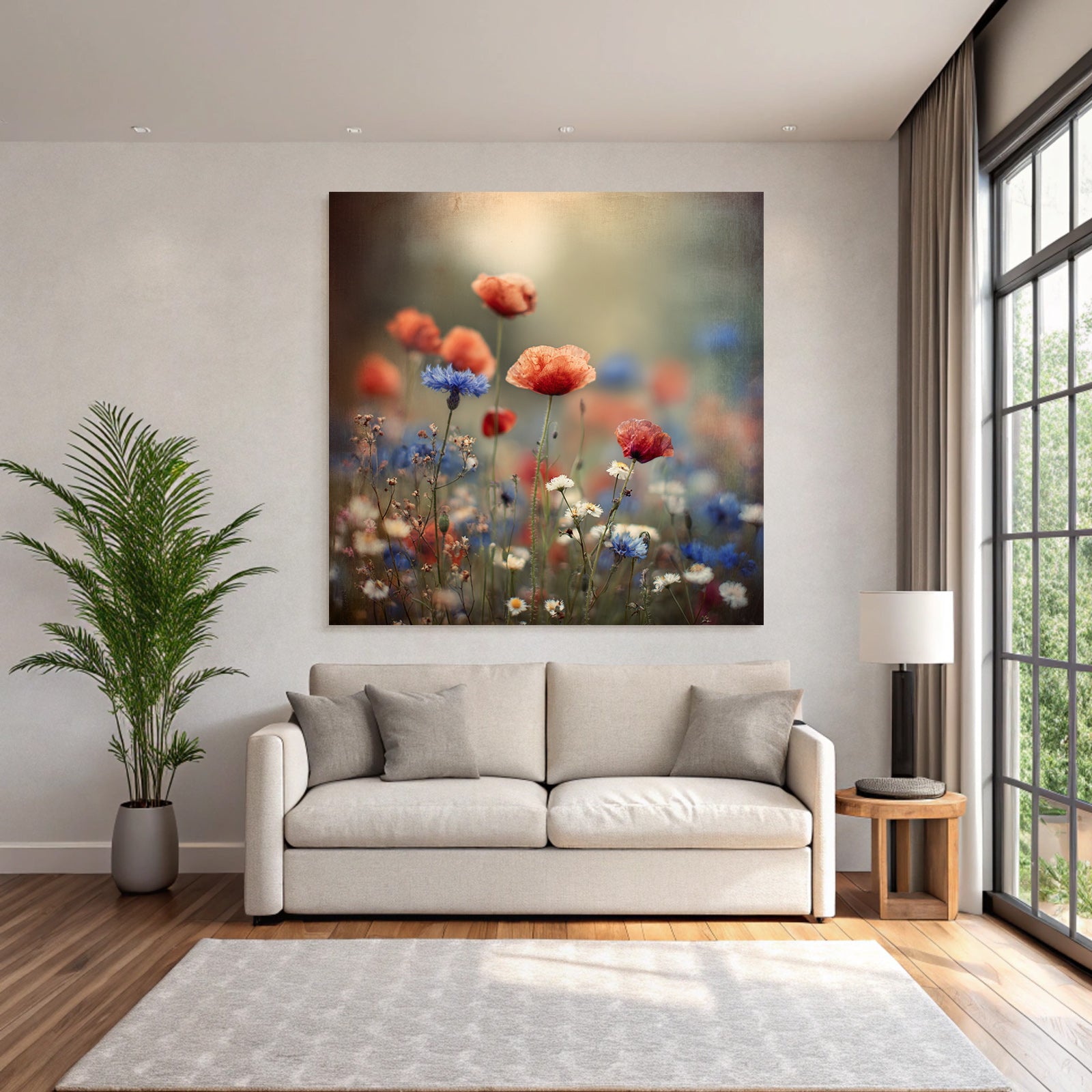 Traumhafte Wildwiese Mit Mohn Korn Und Gänseblümchen