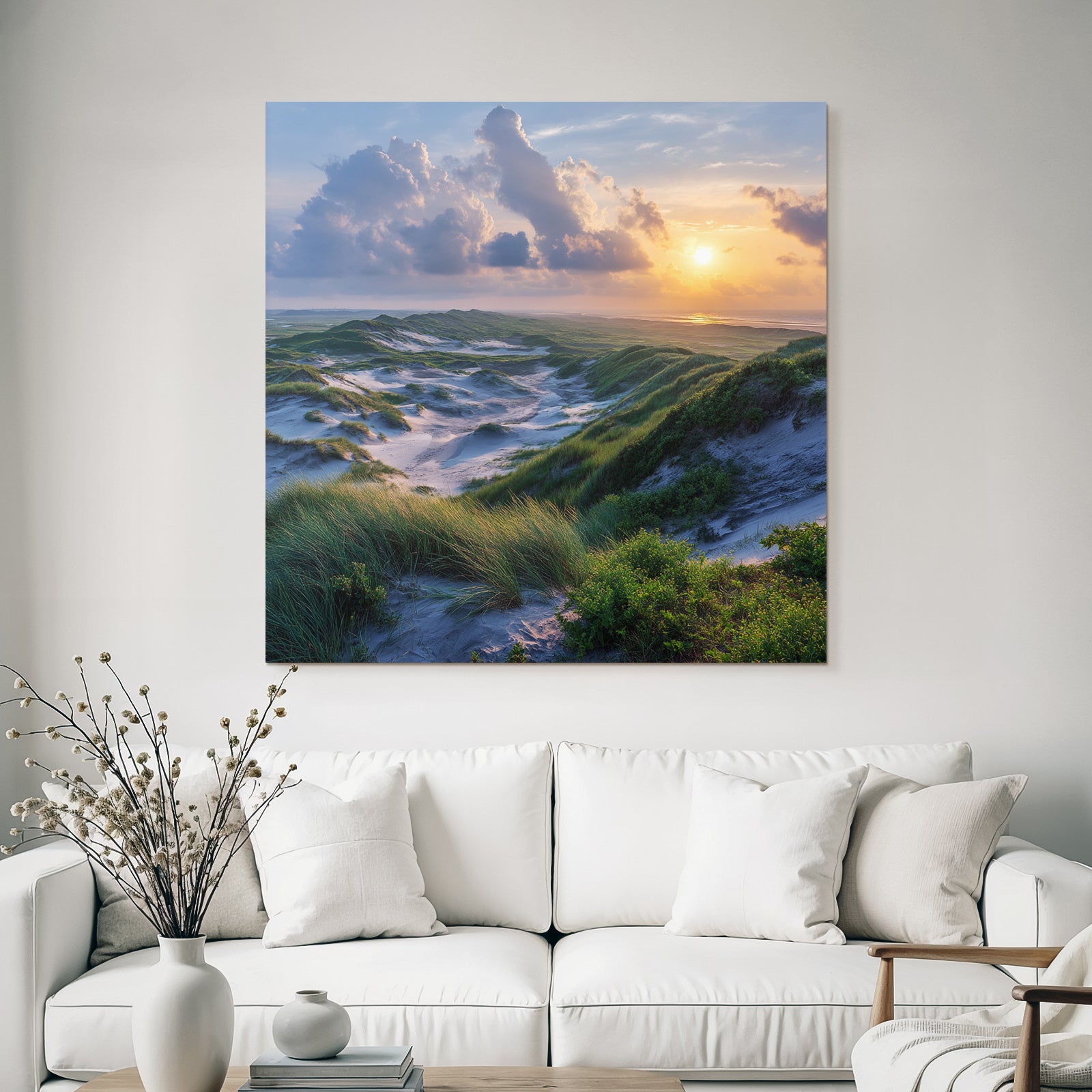 Ruhige Landschaft Sanddünen Horizontfarbiger Sonnenuntergang | Duenen und Heide | Landschaften