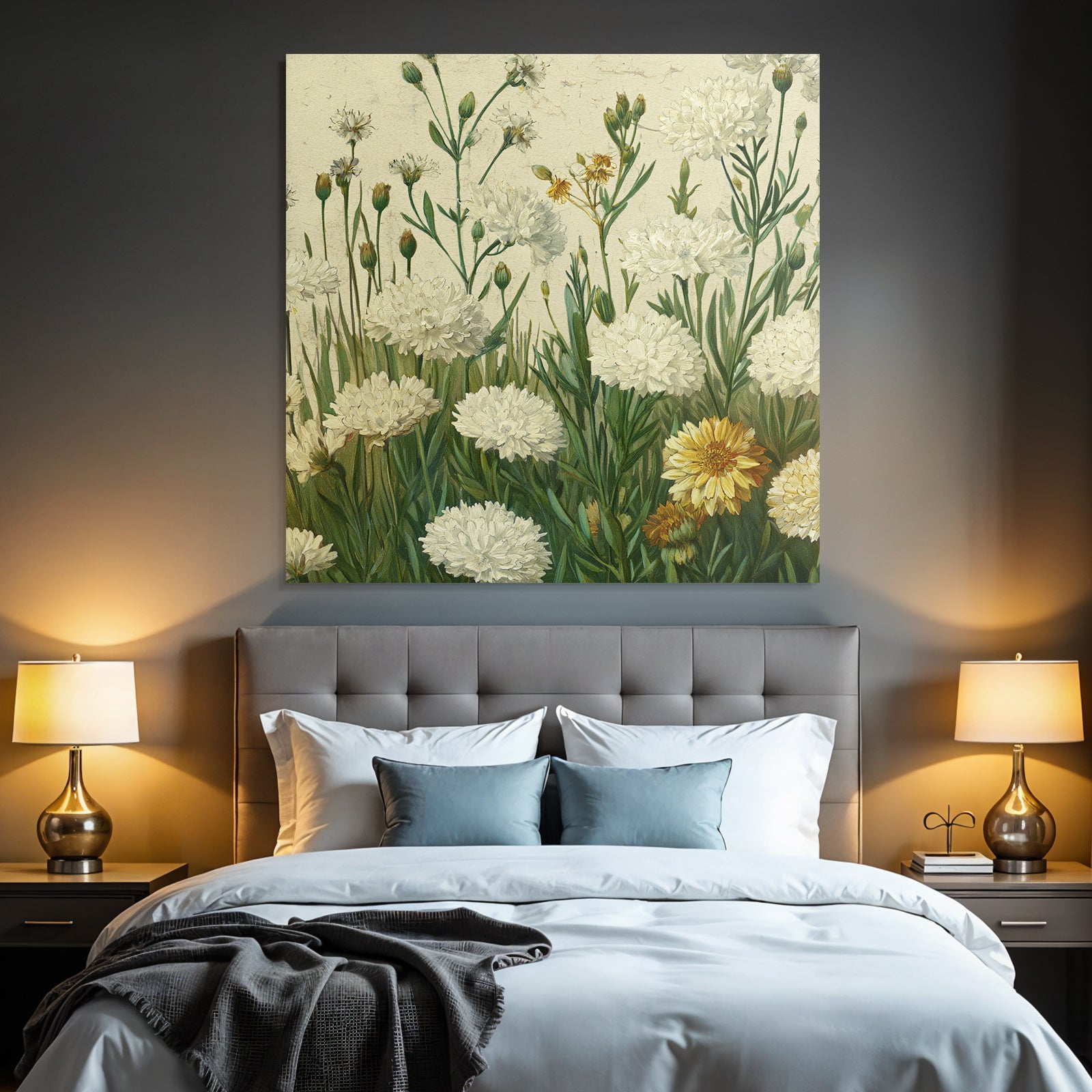 Botanische Illustration Weisse Und Gelbe Auf Vergilbtem Hintergrund