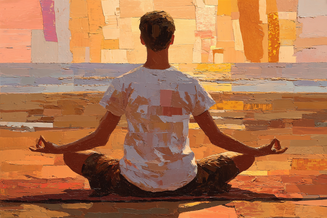 Yoga Meditation Meditierende Person In Lotus Position Im Abstrakten Hintergrund Mit Warmen Farben | Yoga und Meditation | Themen und Hobbys