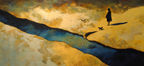 Yoga Meditation Figur Am Fluss Mit Vögeln Und Abstracten Landschaften | Yoga und Meditation | Themen und Hobbys