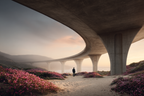 Ruhige Landschaft Brücke Blumen Himmel Dämmerung | Duenen und Heide | Landschaften