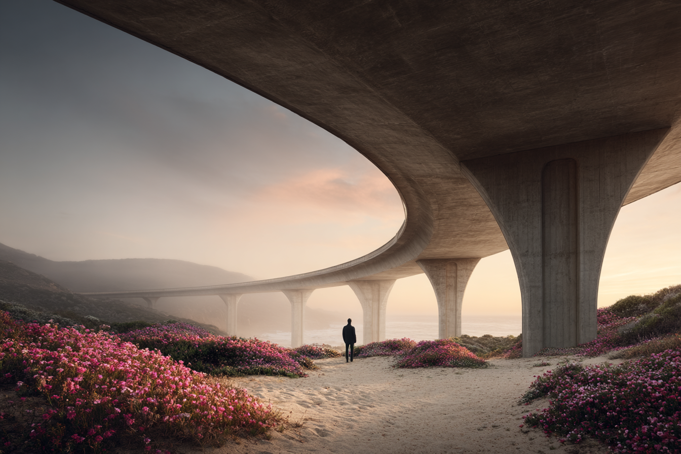 Ruhige Landschaft Brücke Blumen Himmel Dämmerung | Duenen und Heide | Landschaften