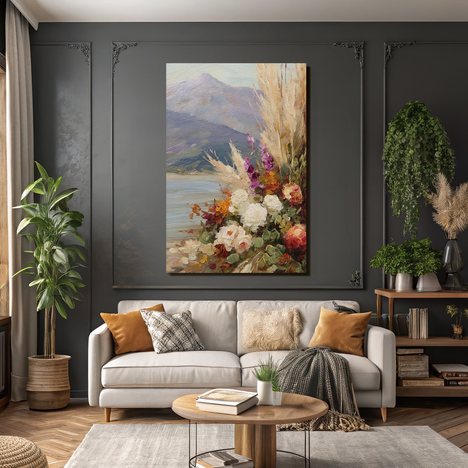 Trocken Retro Flowers Strauss Und Berge Impressionistisch Malerei