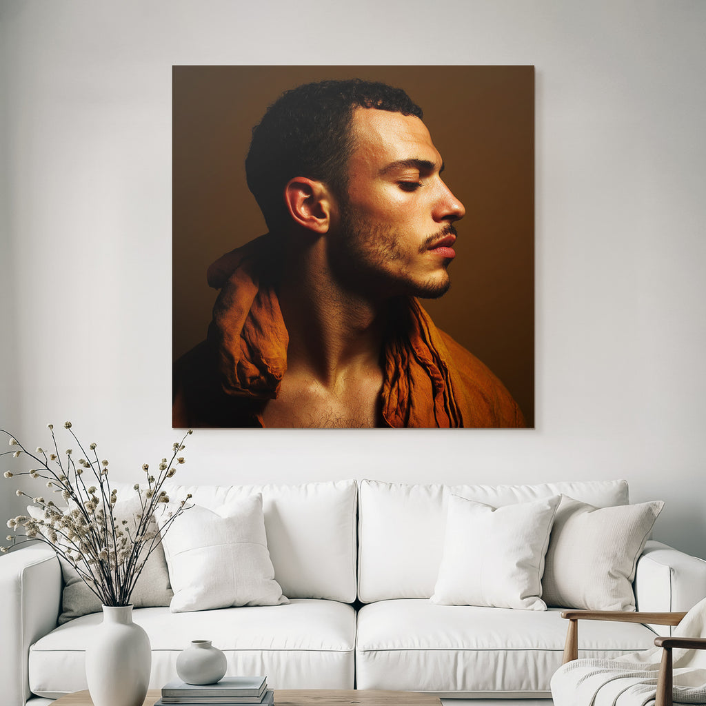 Portrait Eines Mannes Im Profil Mit Lockigem Haar Und Drapierter Garderobe | Aktkunst und Sinnlichkeit | Menschen und Emotionen