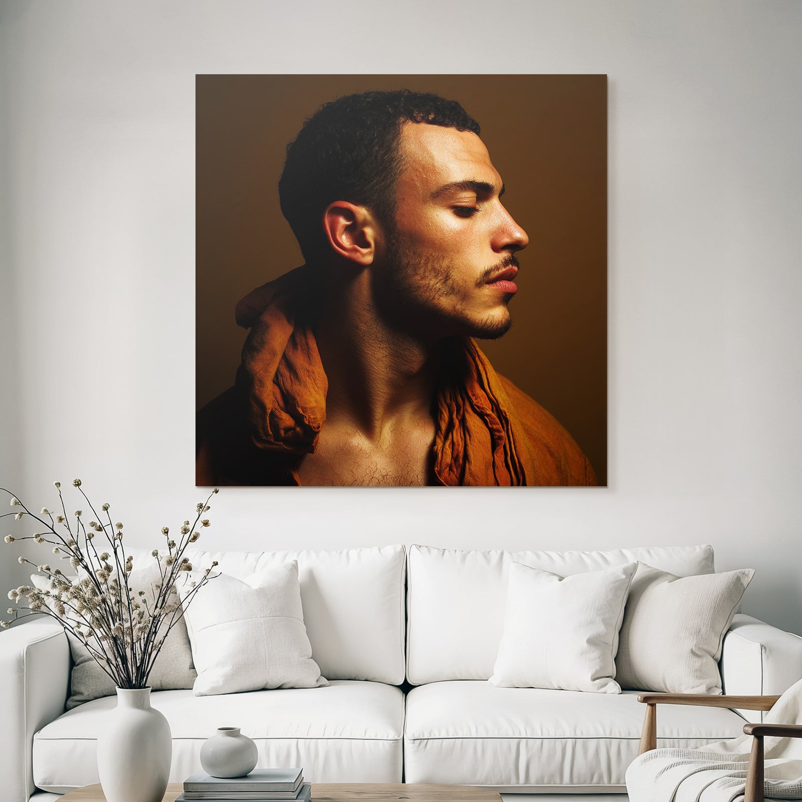 Portrait Eines Mannes Im Profil Mit Lockigem Haar Und Drapierter Garderobe | Aktkunst und Sinnlichkeit | Menschen und Emotionen
